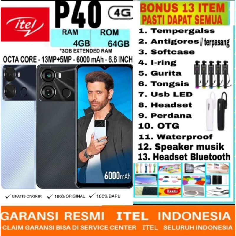 ITEL P40 7/64GB RAM 7GB [4GB + 3GB ENTENDED] ROM 64GB GARANSI RESMI ITEL INDONESIA