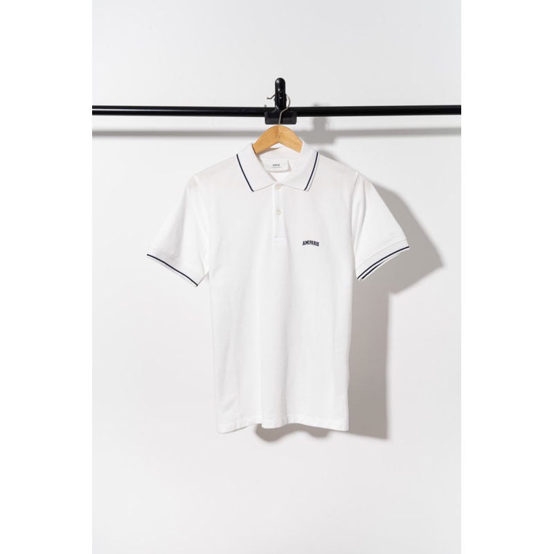 AMI PARIS AMI PARIS LOGO EMBROIDERED POLO SHIRT WHITE