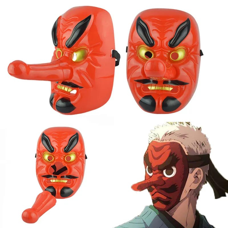 TOPENG COSPLAY DEMON SLAYER KIMETSU NO YAIBA YEYANG UROKODAKI SAKONJI TOPENG TENGU HIDUNG PANJANG COSPLAY HALLOWEEN MASK PRAJURIT HOROR