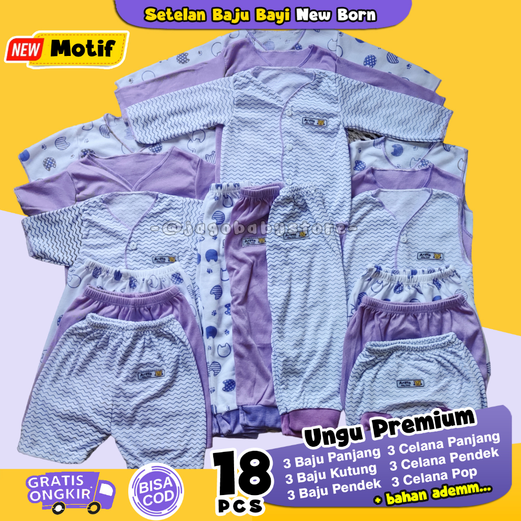 18 Pcs Baju Bayi Paket Melahirkan Pakey Lahiran Newborn Warna Ungu Cantik