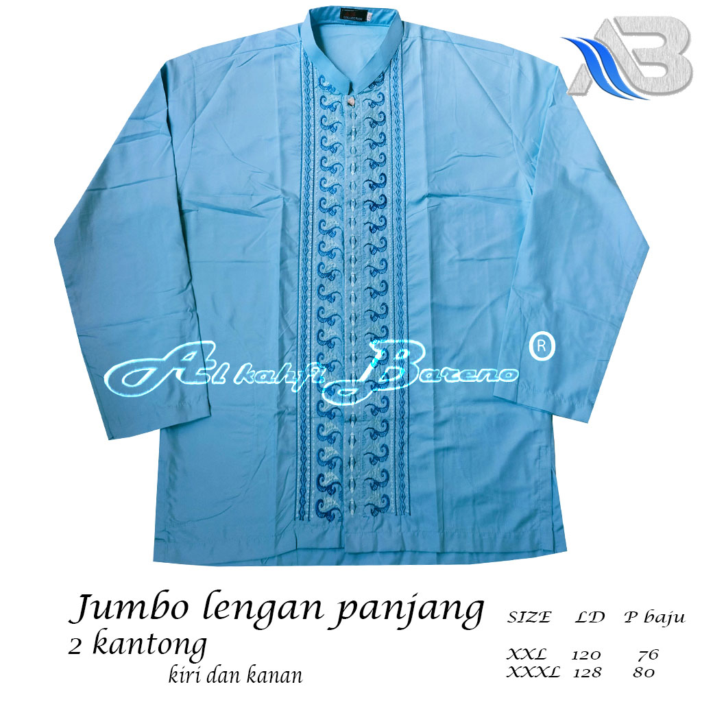 Baju Koko Pria Dewasa BIG SIZE Lengan Panjang Putih JUMBO Koko Al qadr/AB Al kahfi Bareno Katun Muslim COD