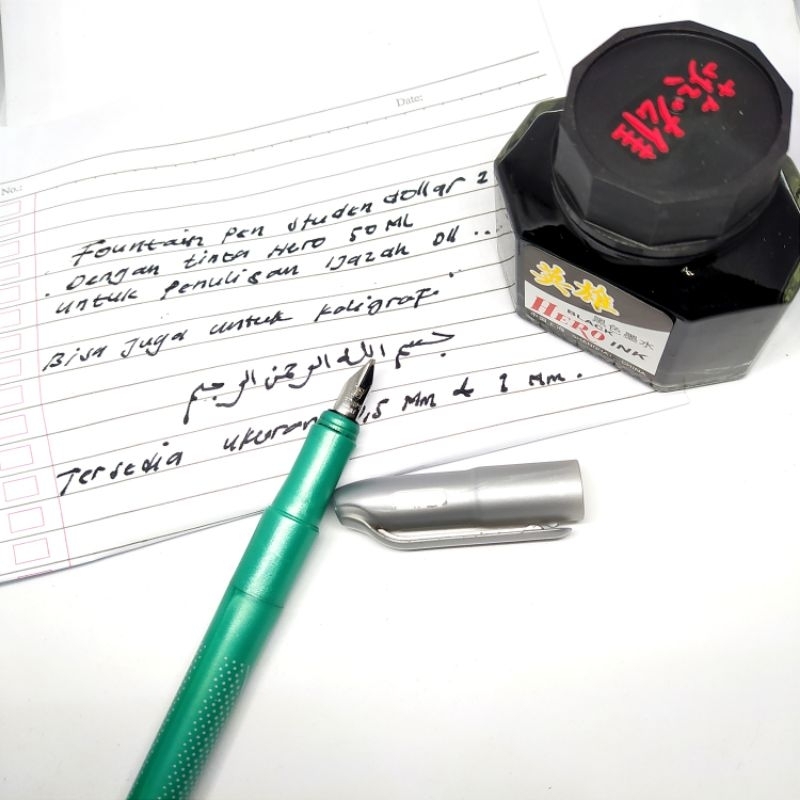 Fountain pen Kaligrafi Pulpen penulisan ijazah raport kalam nib 1Mm pena lapad tinta isi hero hitam 