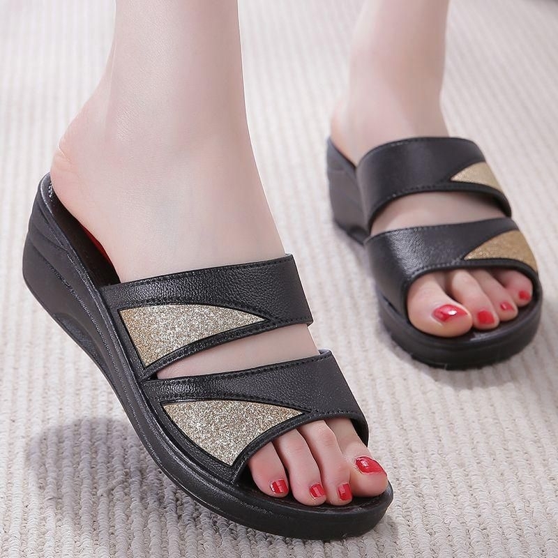 Sandal Slop Wedges Convers Strip Glitter Import High Quality