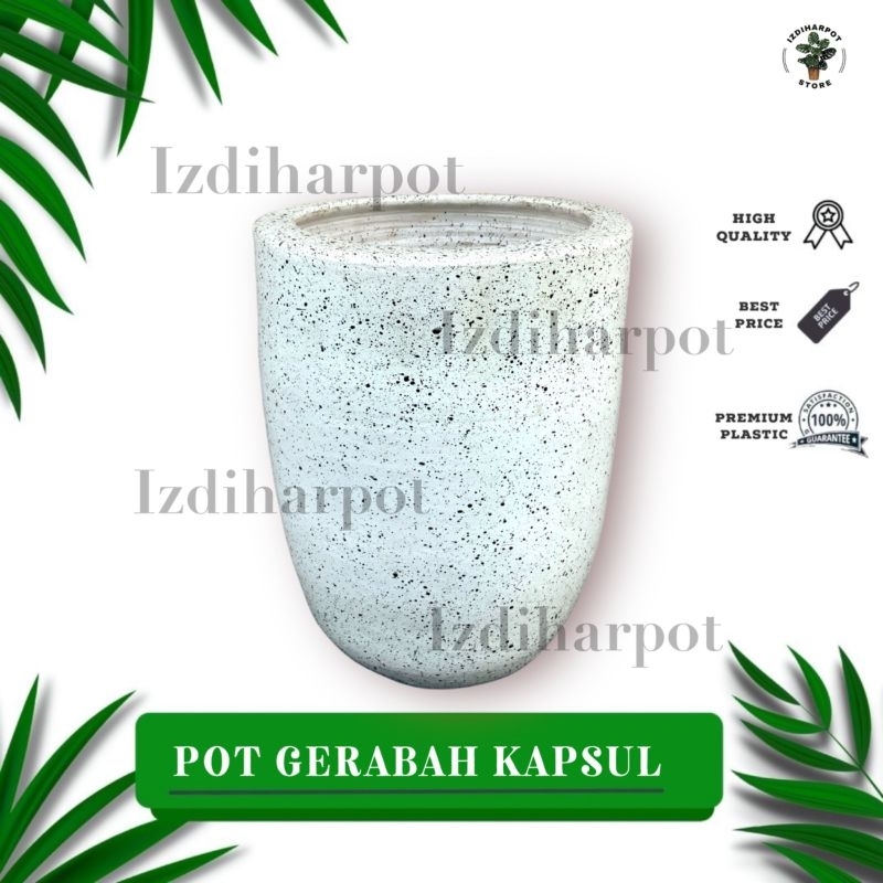 POT BUNGA TANAMAN GERABAH TANAH LIAT KAPSUL TINGGI SPRINKLE PUTIH D22 T30 - KAPSUL SPRINKLE PUTIH