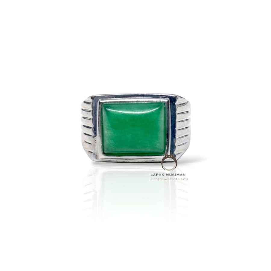 Cincin Pria Batu Giok Burma Hijau Perak Silver