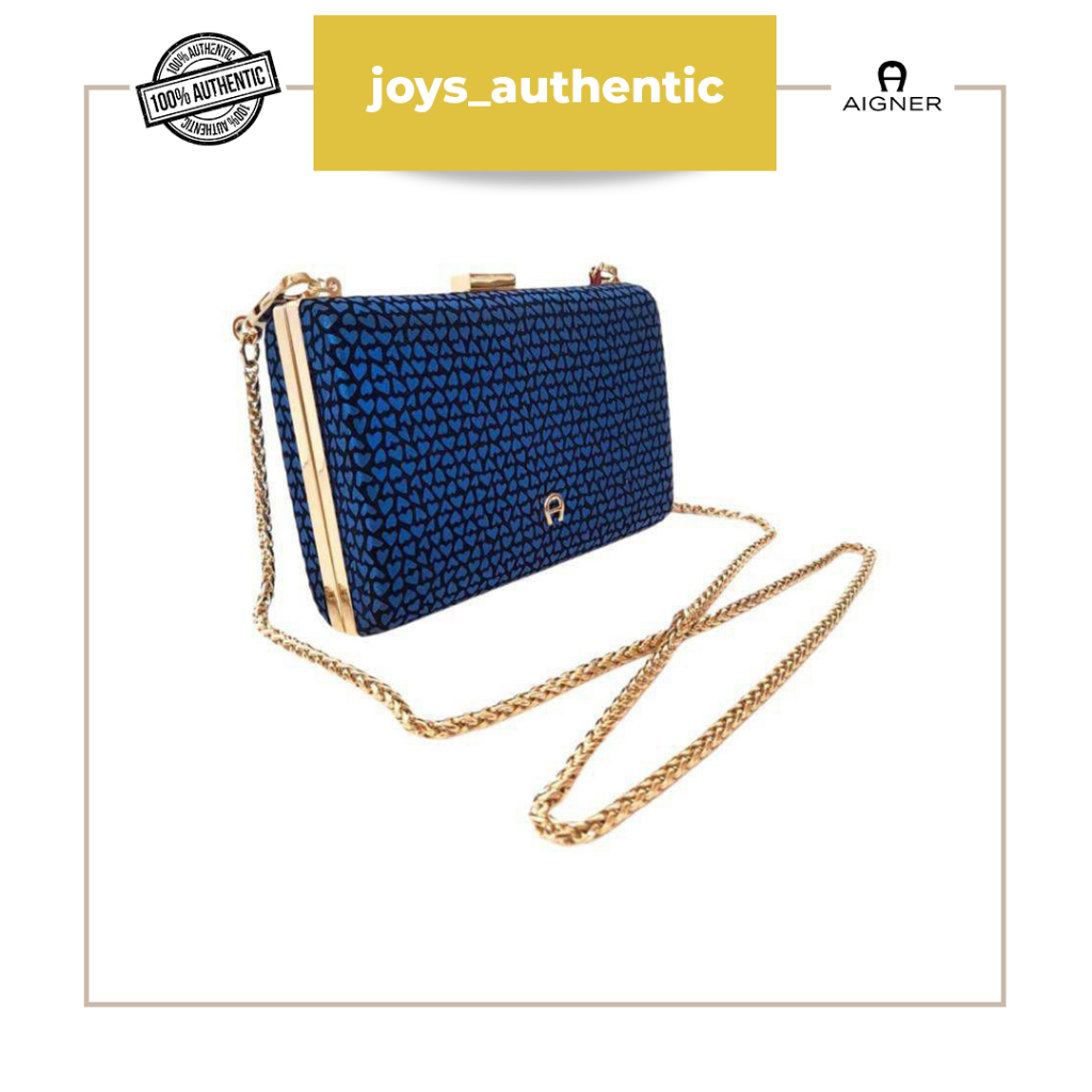 Tas wanita Aigner Clutch Chain Biru Blue woman bag authentic original