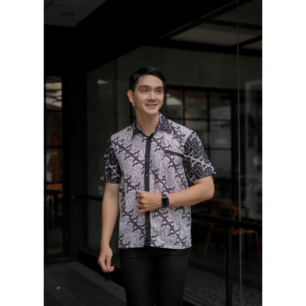 KEMEJA BATIK LENGAN PENDEK BAHAN KATUN MOTIF SENO PUT UKURAN M L XL XXL