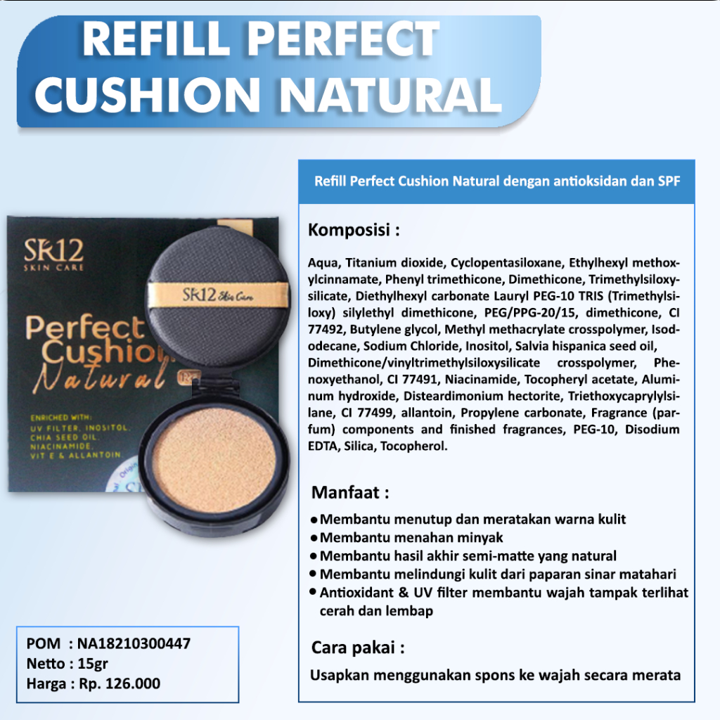 Perfect cushion refil Sr12 Bedak padat Menutupi wajah berjerawat flek hitam Menyempurnakan tampilan make up Glowing 15g Bpom Original Berkualitas Murah Terlaris