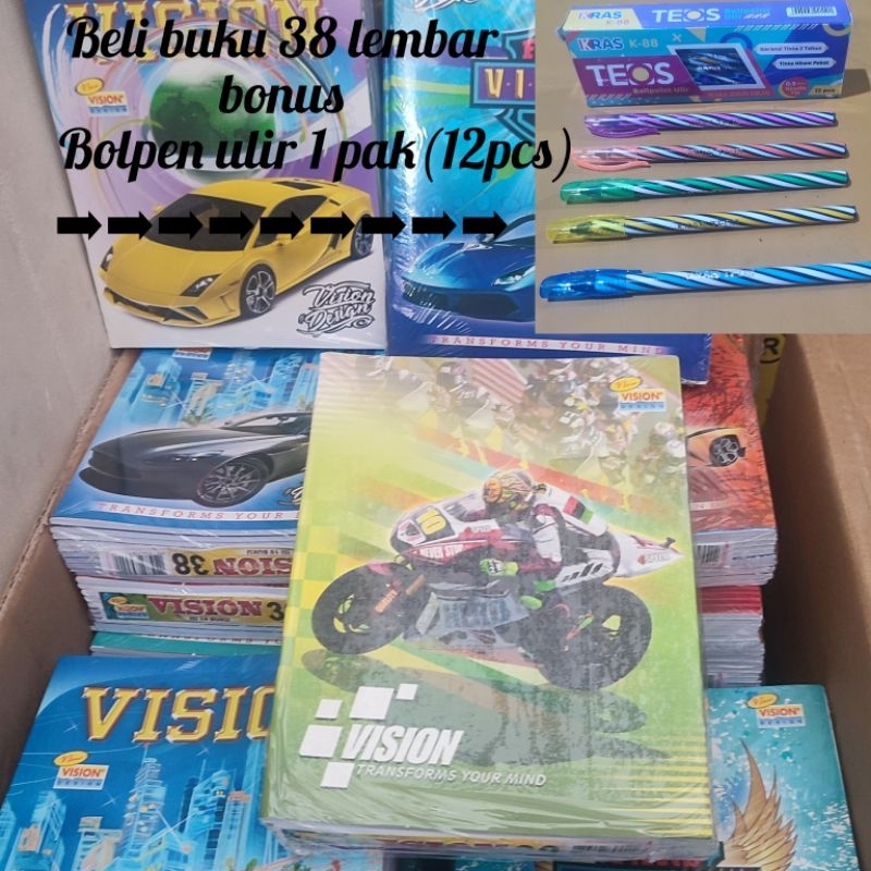 

buku tulis vision 38 bonus bolpen 1pak