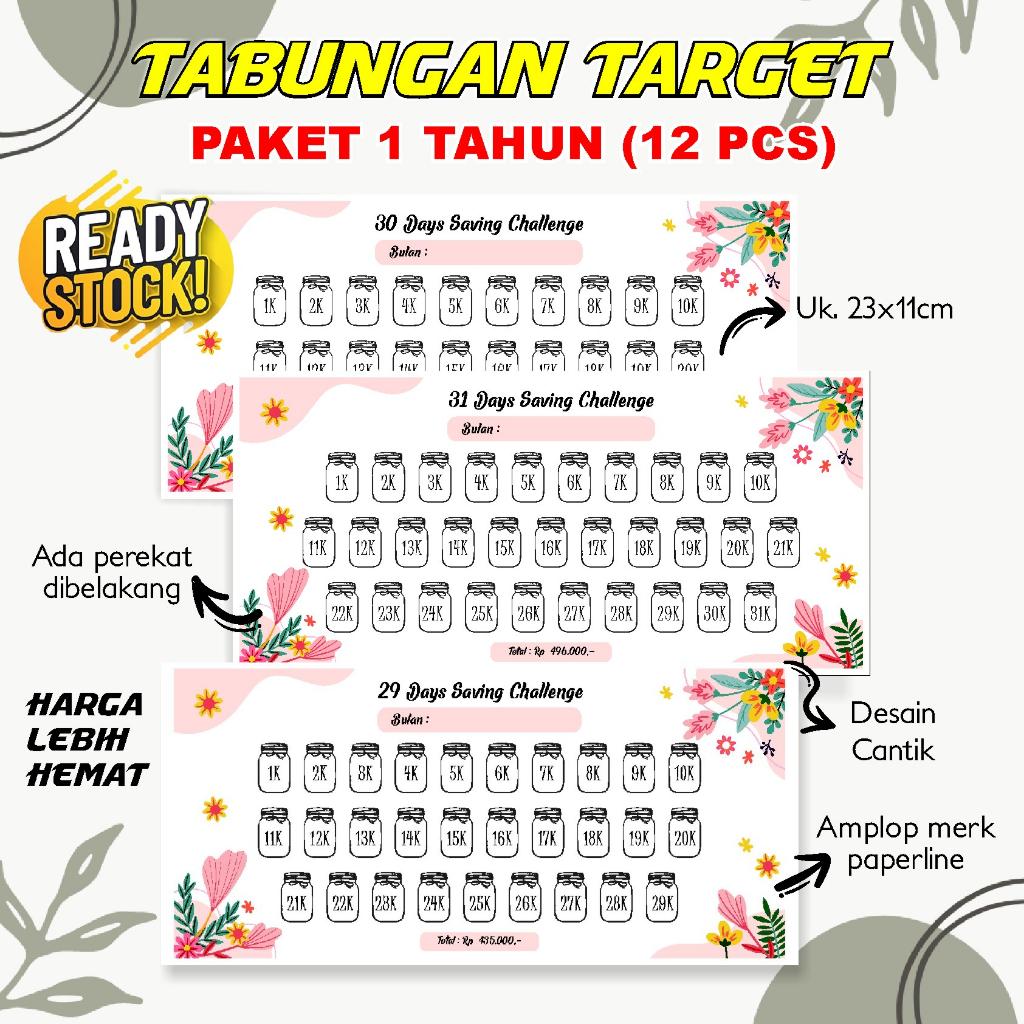 

AMPLOP TARGET / SAVING CHALLENGE / MENABUNG / TABUNGAN / 30 HARI UNTUK PAKET 1 TAHUN