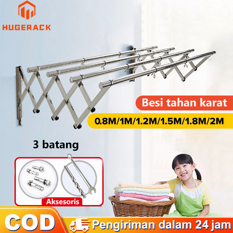 Jemuran baju dinding lipat stainless steel Jemuran pakaian 200cm Jemuran dinding lipat Jemuran handuk