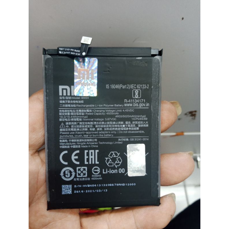 BATERAI REDMI 9/REDMI NOTE 9 BN54 REDMI9 BN 54 ORI