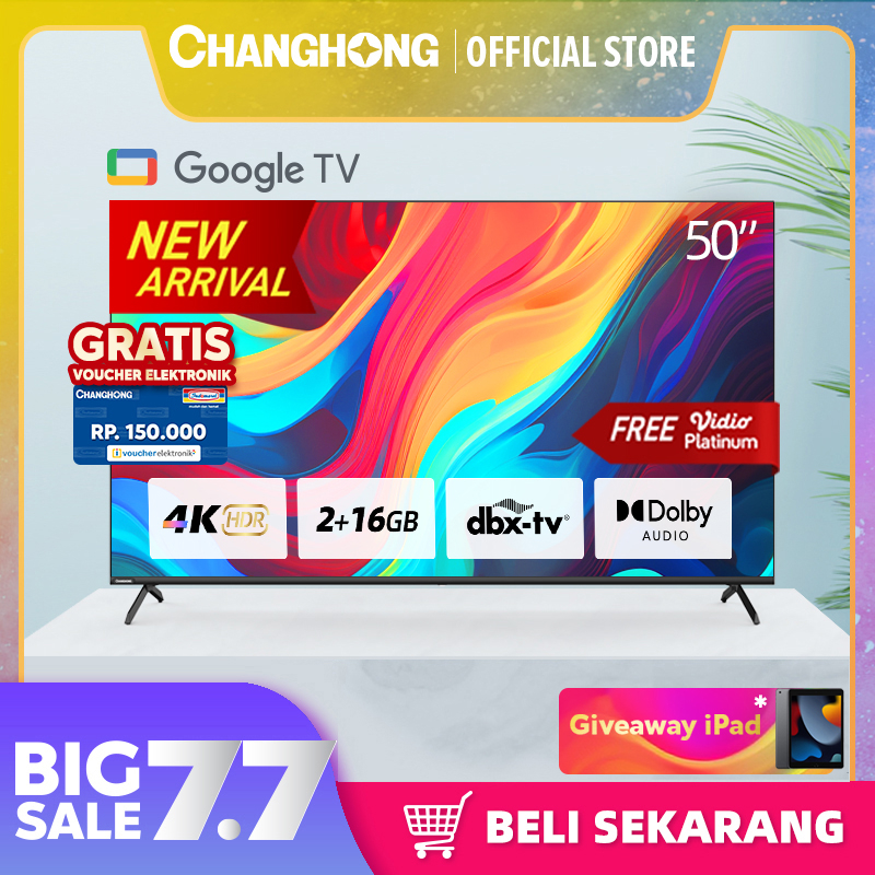 Google TV Changhong 50 inch Smart TV 4K UHD-HDR10+DBX Dolby Audio Google Assistant Netflix Youtube Digital TV (U50G7N Pro)