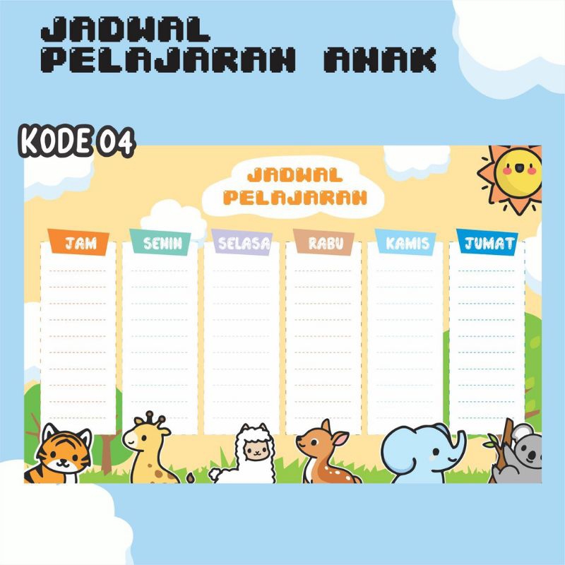 

Poster Tulis Jadwal Pelajaran A4 weekly planner school timetable Schedule