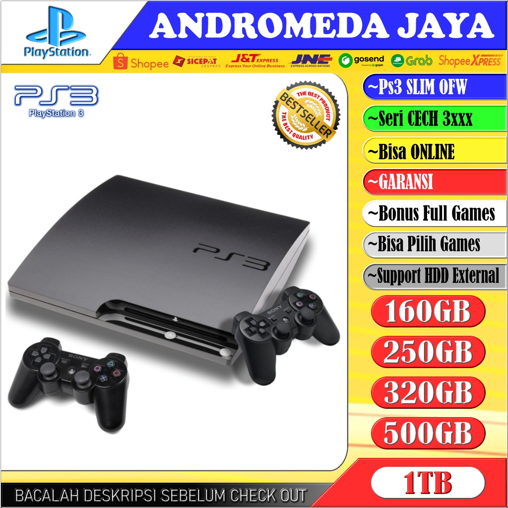 PS3 SLIM OFW SERI 3000 HITAM FULL GAMES