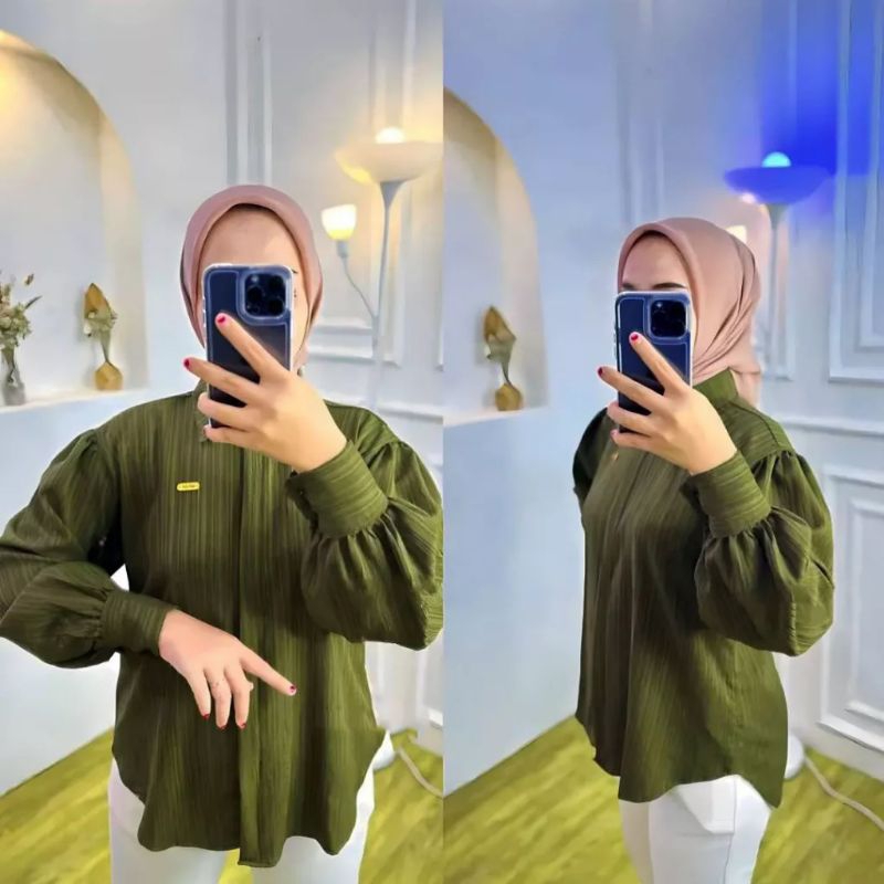 Blouse Kemeja Devanca Lady Crush Top Fashion Remaja Kekinian Baju Atasan Wanita Lengan Balon