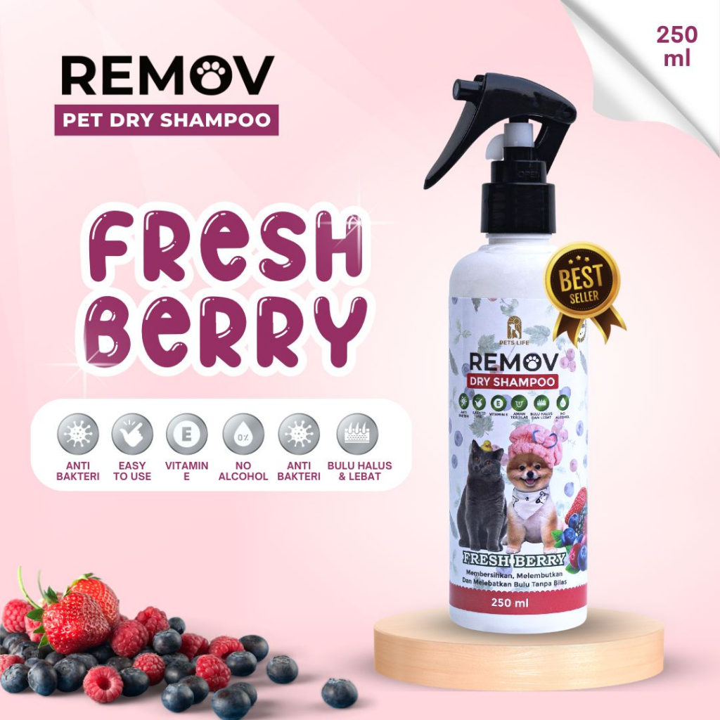 REMOV DRY SHAMPOO DRY KUCING ANJING 250ML-MELEBATKAN BULU TANPA BILAS