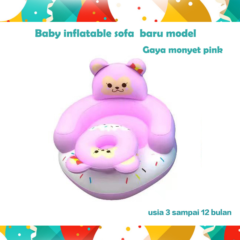 HUAYI MALL 100% jkt ready sofa bayi / kursi bayi pompa untuk belajar duduk, makan, main dan mandi  cocok untuk bayi 4 bulan - 3 tahun Monyet Merah Muda