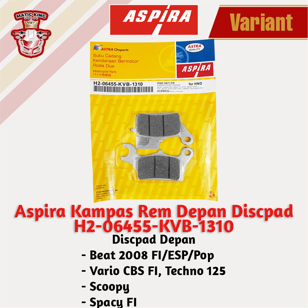 Kampas rem dispad discpad depan belakang Beat Vario scoopy spacy 2008 Fi ESP Techno 110 125 Aspira Astra Otoparts H2-06455-KVB-1310