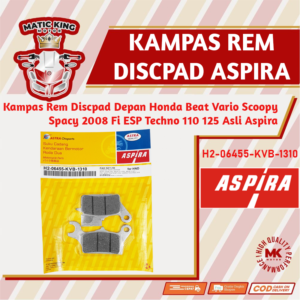 Kampas rem dispad discpad depan belakang Beat Vario scoopy spacy 2008 Fi ESP Techno 110 125 Aspira Astra Otoparts H2-06455-KVB-1310