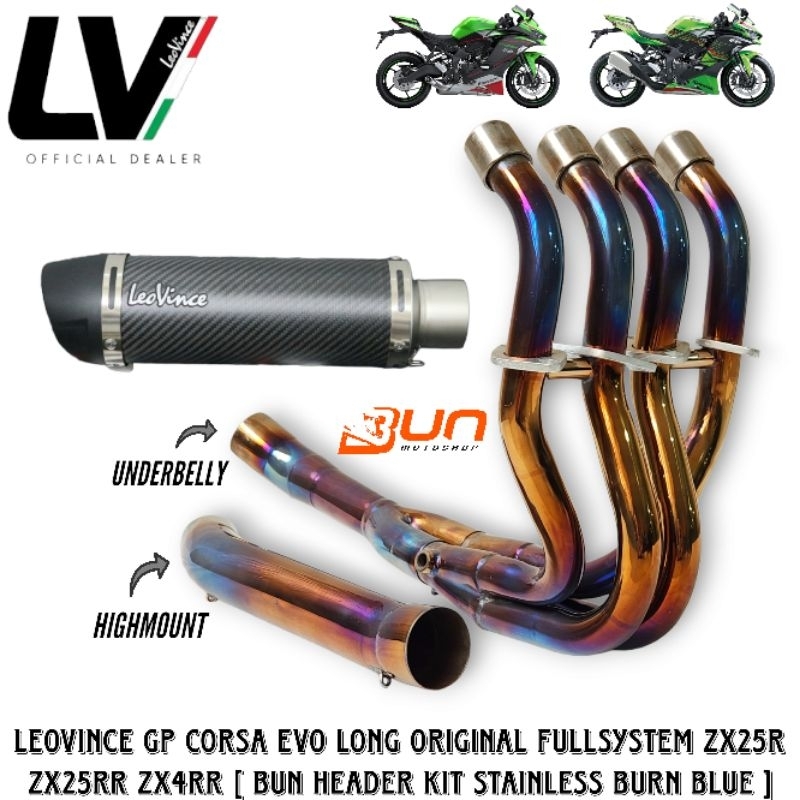 Leovince GP CORSA EVO LONG Original Fullsystem ZX25R ZX25RR ZX4RR Header Stainless Burn Blue Biru 2m