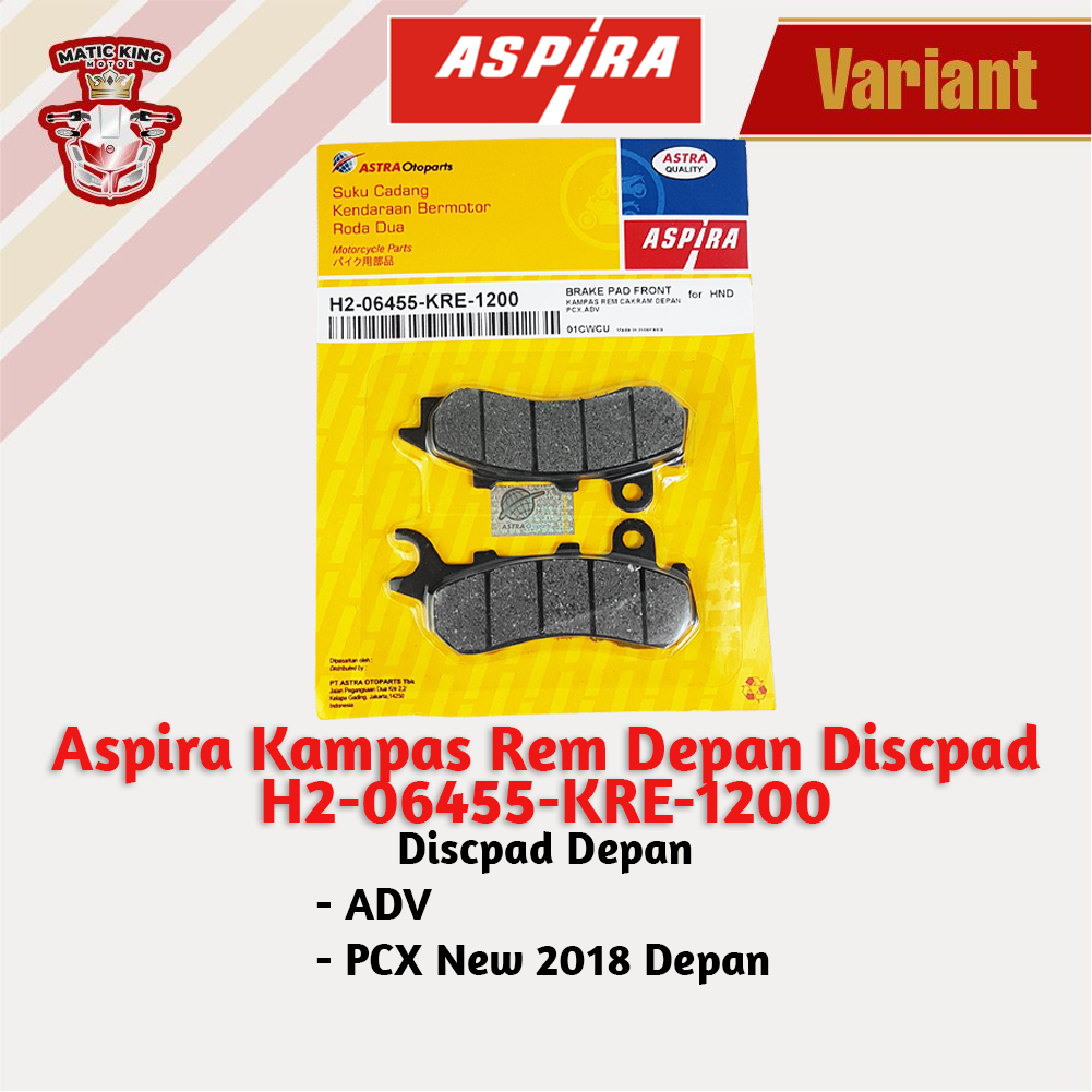 Kampas rem dispad discpad depan belakang Honda PCX ADV 150 155 160 Aspira Astra Otoparts H2-06455-KRE-1200