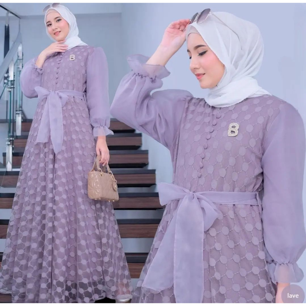 Gamis Terbaru Bahan Tille Dot Mix Organza Ratna Dress Kondangan Baju Wanita Jumbo Gamis Pesta Mewah Elegan Fashion Muslim