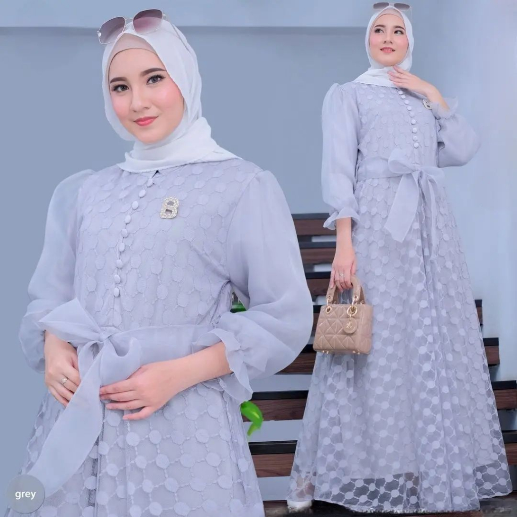 Gamis Terbaru Bahan Tille Dot Mix Organza Ratna Dress Kondangan Baju Wanita Jumbo Gamis Pesta Mewah Elegan Fashion Muslim