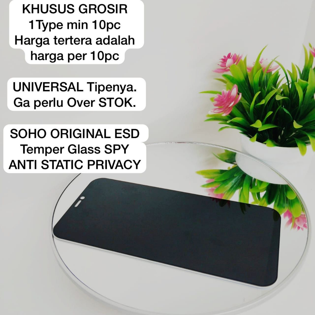 [PER 10PCS] PROMO ANTI SPY SOHO ORIGINAL ESD Premium Temper Glass ANTI STATIC PRIVACY (SPY) Oppo A7/A12/A5S/A11K/F9/F9 Pro/Vivo Y93/Y91/Y95/Y91c/Y1S/V11i/V11Pro/Redmi 7/Redmi Note7/Redmi Note8/Redmi8/8A/8APro/Realme 2pro/Realme 3/3Pro/3i/Realme 5Pro