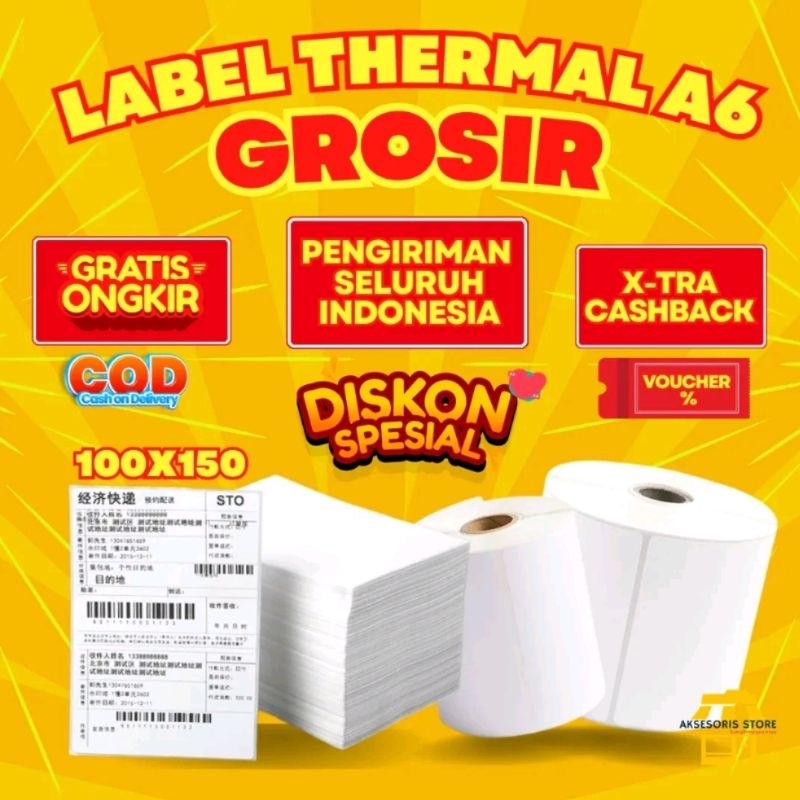 

Sy KHUSUS GOSEND KERTAS THERMAL LABEL STICKER BARCODE UKURAN A6 100X150