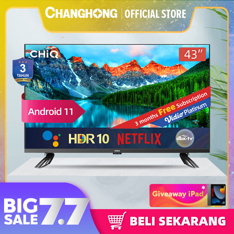Changhong CHiQ Google TV 43 inch Digital Smart TV Full HD Dolby Audio Google Assistant Netflix Youtube (L43G7P Pro) FREE BRACKET