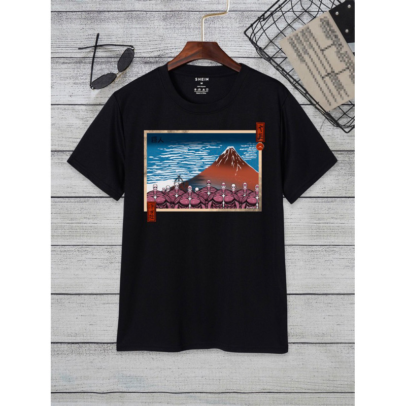 Kaos T shirt AOT Gunung Fuji Anime Ukiyo e Jepang