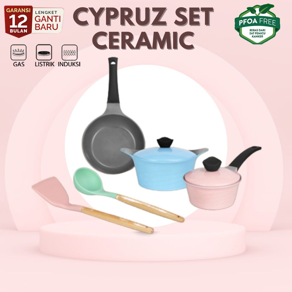 Cypruz Cookware Essential Set Ceramic Diecast PI 0944 Panci Wajan Induksi
