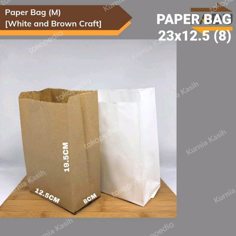 

PAPER BAG UKURAN 23X12.5 PUTIH / 13X8X25 COKLAT (100pcs / pak)