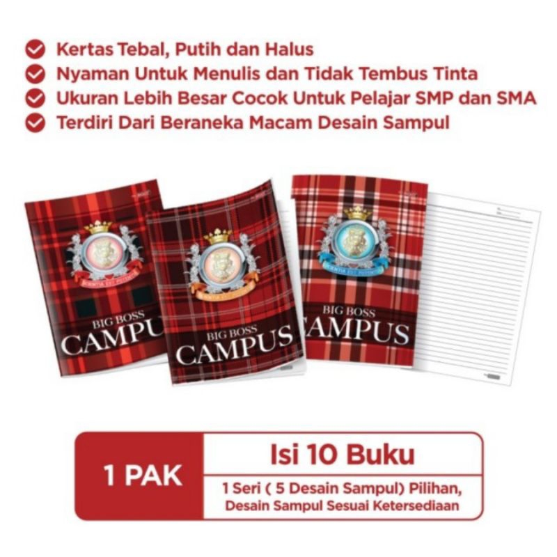 

( 1 Pack isi 10 buku) Buku Tulis Big Boss Campus isi 36 Lembar/Buku Tulis Big Boss isi 50 Lembar