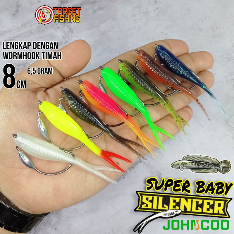 SUPER BABY SILENCER Softlure 8CM Pakai Kail Wormhook Timah - Umpan Casting Gabus Haruan Barramundi