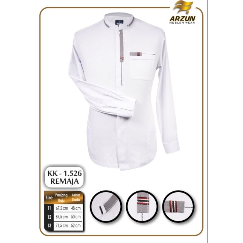 Koko Putih Anak Remaja Arzun Premium  Kemko Kemeja Moderen Kasual Kekinian Atasan Muslim Anak Tanggu
