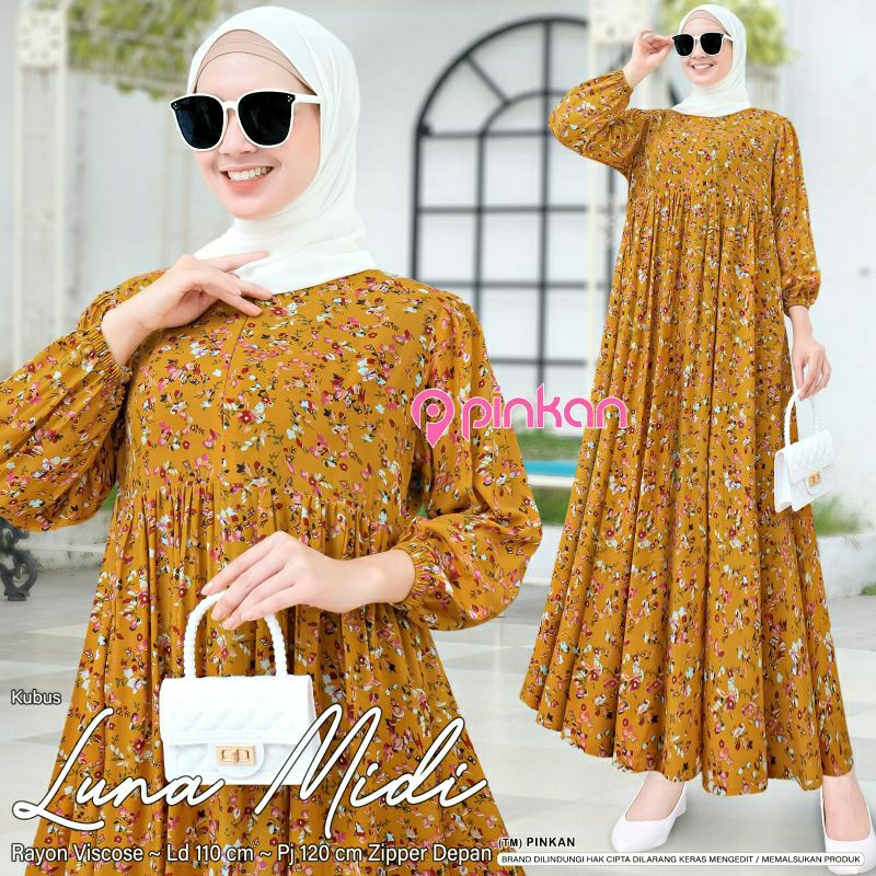 5.7 Liona Midi / Luna / Sania / Diana / Tiara Midi dress Fashion muslim Kekinian  busui Floral