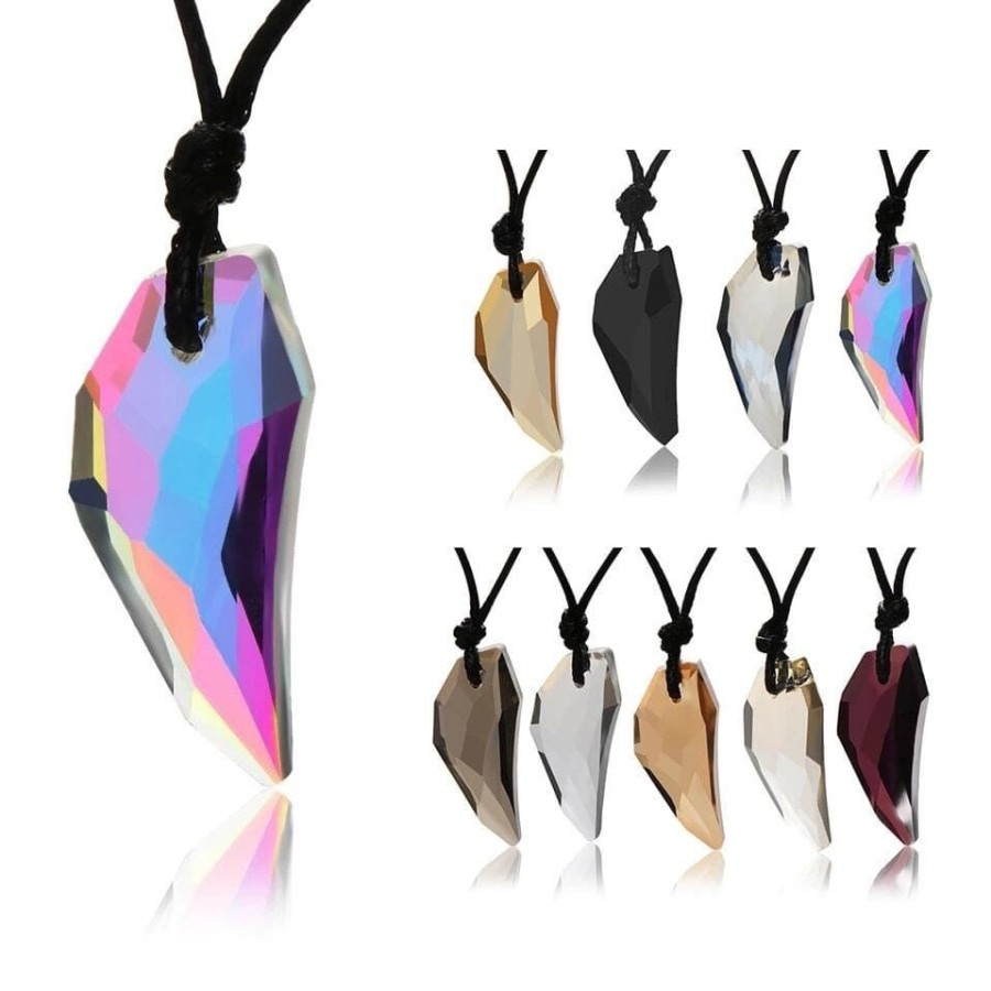 Kalung Batu Kristal Unik Pria Wanita / Kalung Batu Crystal Stone Bentuk Taring Serigala Warna Warni 