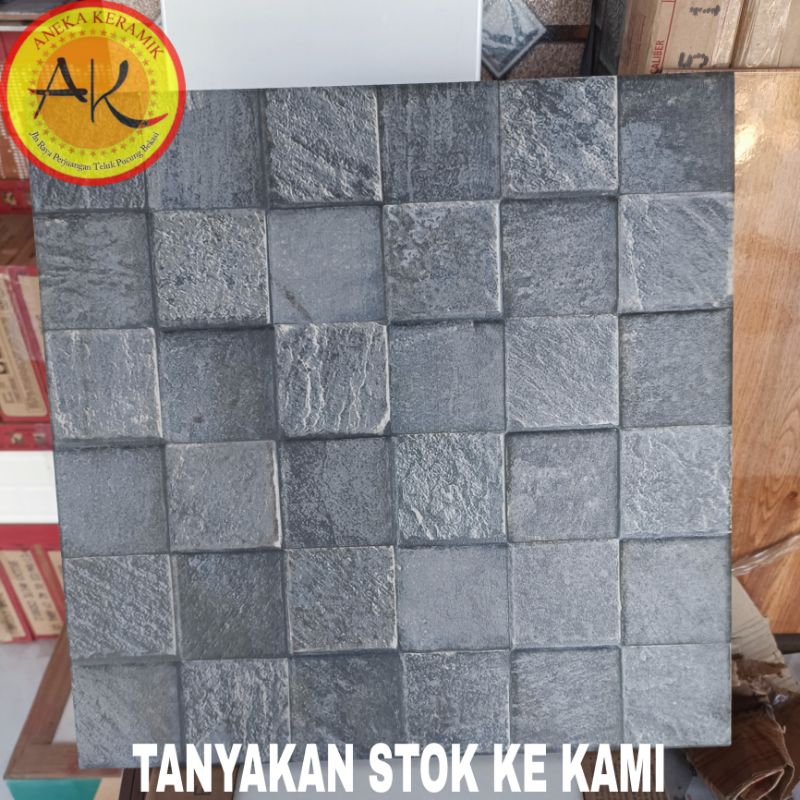 Keramik Lantai Teras Garasi Dinding Kasar Matt Motif Batu Alam Timbul 3D 40x40 Cantaro Stone