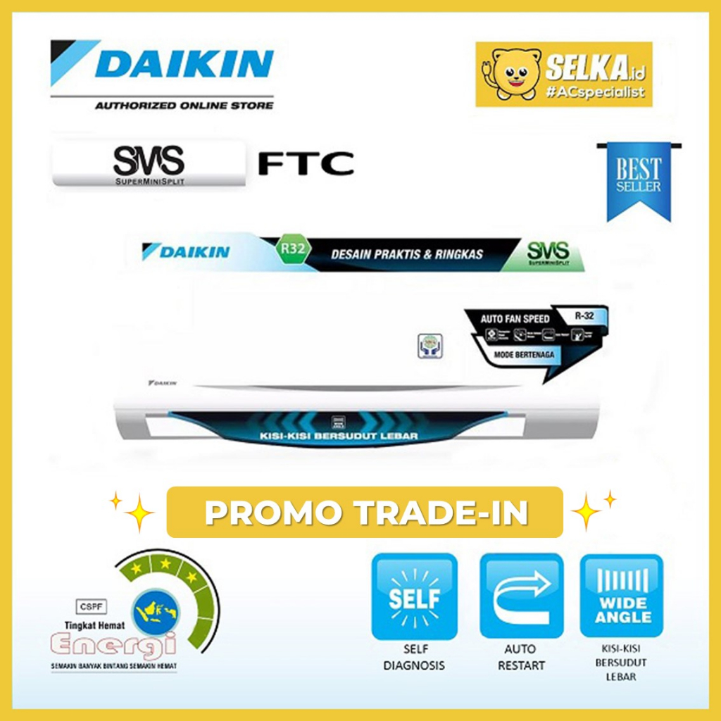 DAIKIN FTC35NV14 + PASANG AC SPLIT 1.5PK SUPER MINI SPLIT STANDARD THAILAND