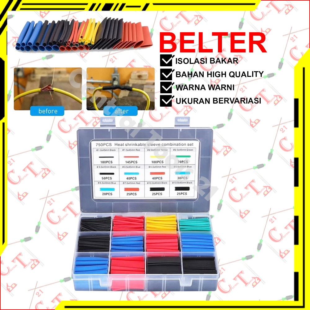 Isolasi Listrik Bakar Set 750 Pcs Heat Shrink Tube Solatip Bakar Warna