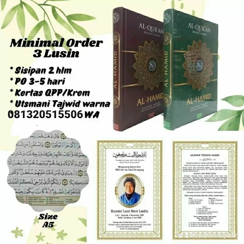 AL QURAN 40 HARIAN 100 HARIAN TAJWID A5/21×15 SEDANG ALQURAN SISIPAN FOTO SOUVENIR TAHLIL MUSHAF TAJ