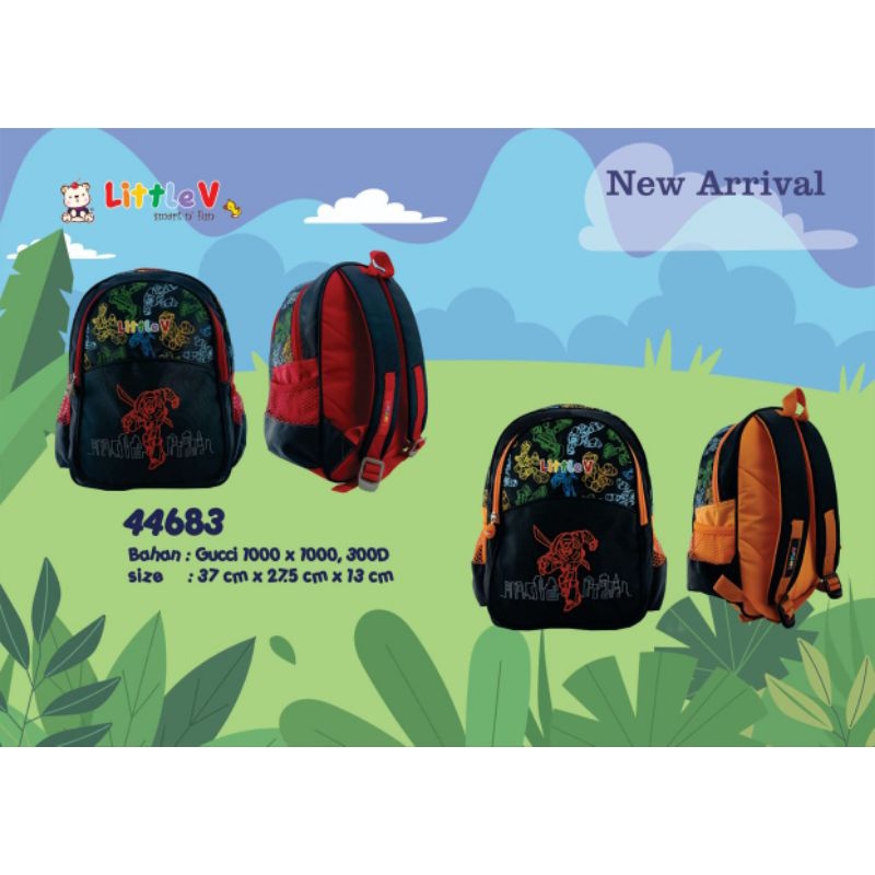 Tas ransel anak cowok PG/TK merek little v ukuran 31x25x13
