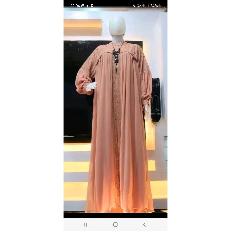 Gamis pesta ceruty mix brukat lengan balon cantik