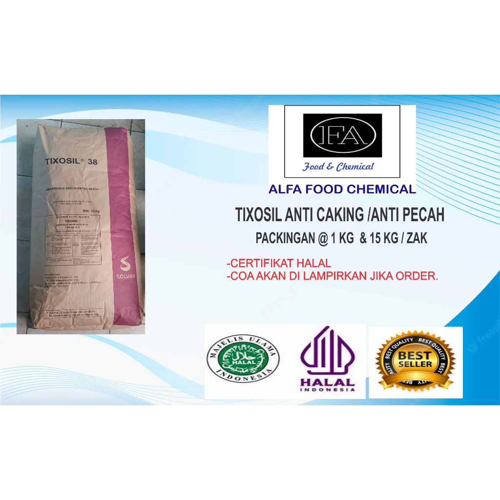 

TIXOSIL/ANTI CAKING/ ANTI PECAH /ANTI LENGKET/ANTI KEMPAL UNTUK PRODUK SEASONING FOOD GRADE