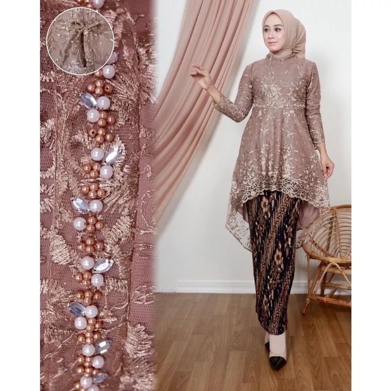 [COD]Set Kebaya Mutiara Payet|Kebaya Aurora Lesti Mutiara Payet|Kebaya Wisuda|Kebaya Brokat Terlaris