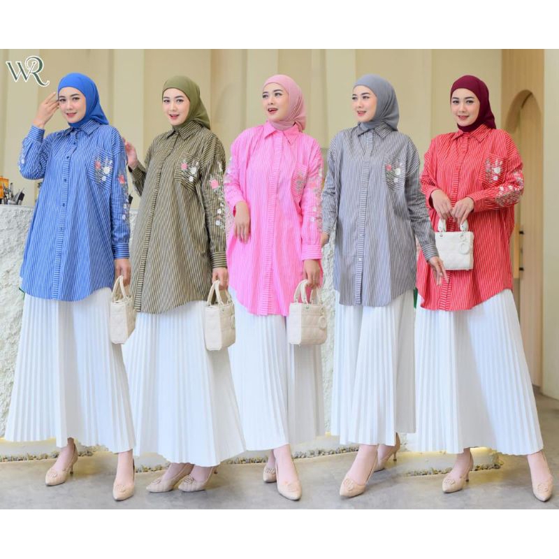 atasan kemeja bordir/ blus wanita terbaru/ kemeja jumbo/ atasan kekinian 2023