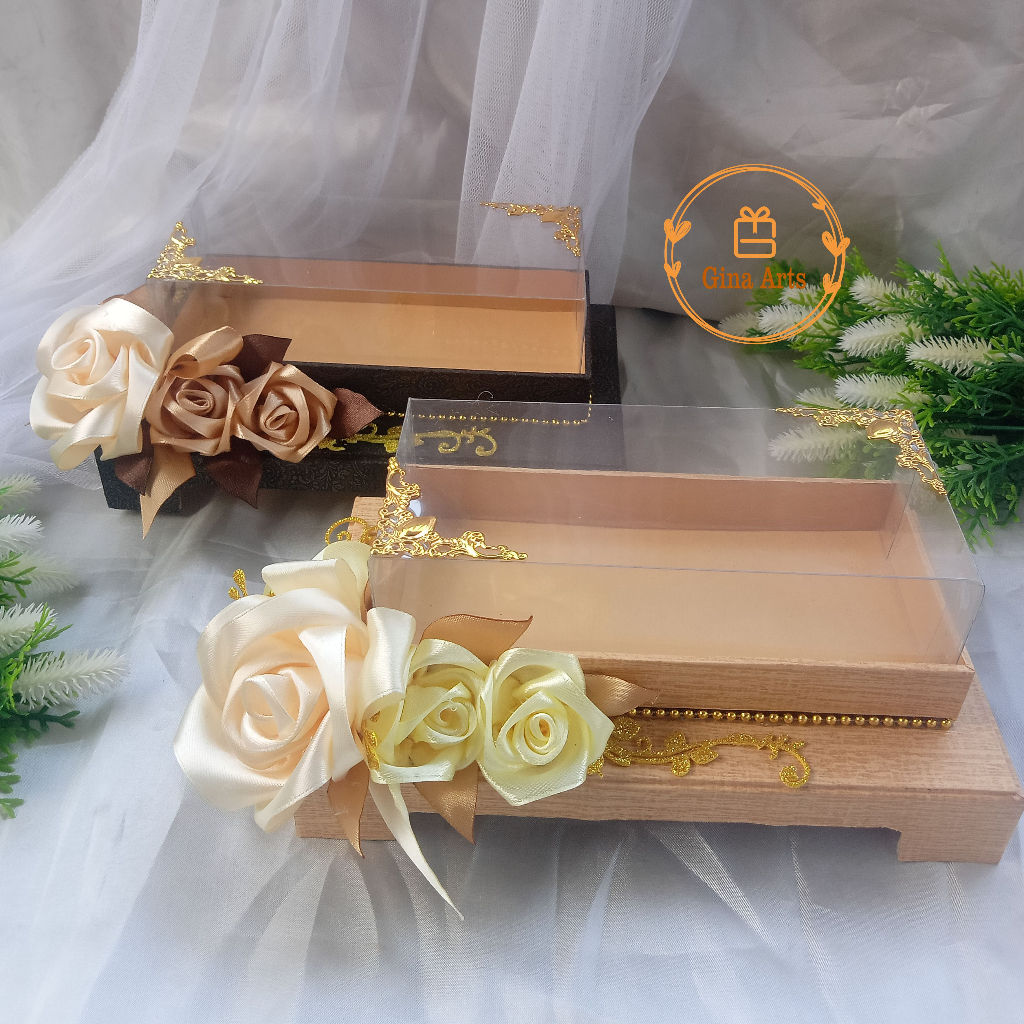

Box uang Kotak uang mahar pernikahan model kaki R1 warna cokelat kayu dan cokelat matang