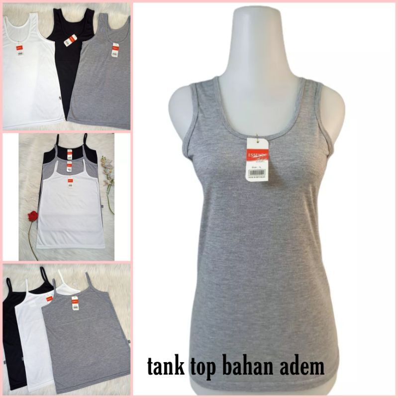 Tank top wanita dewasa model tali besar/ tali kecil basic hitam putih L,XL,XXL